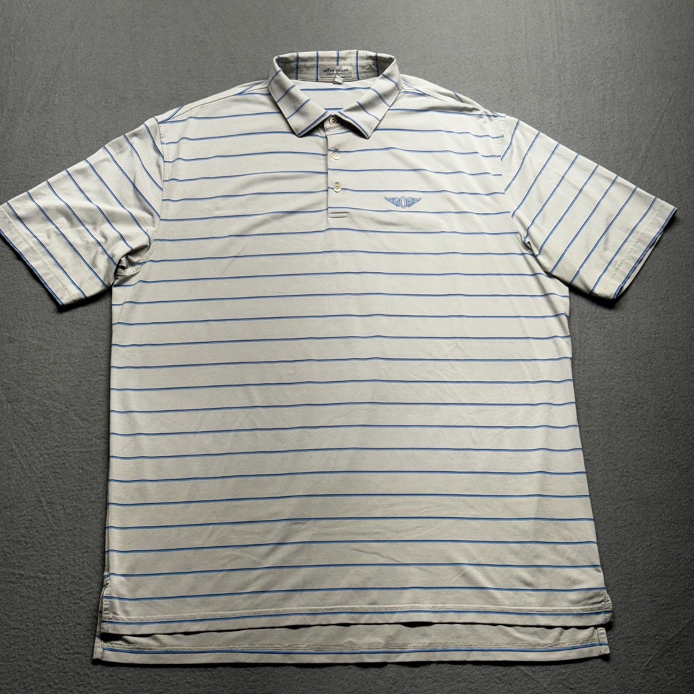 Peter Millar Summer Comfort Golf Polo Shirt Mens XL Grey Blue Striped